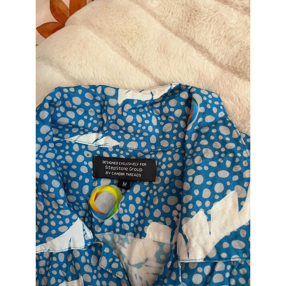 Candor Threads Mens M Rare Blue White Hawaiian Google Casual Short Sleeve Shirt